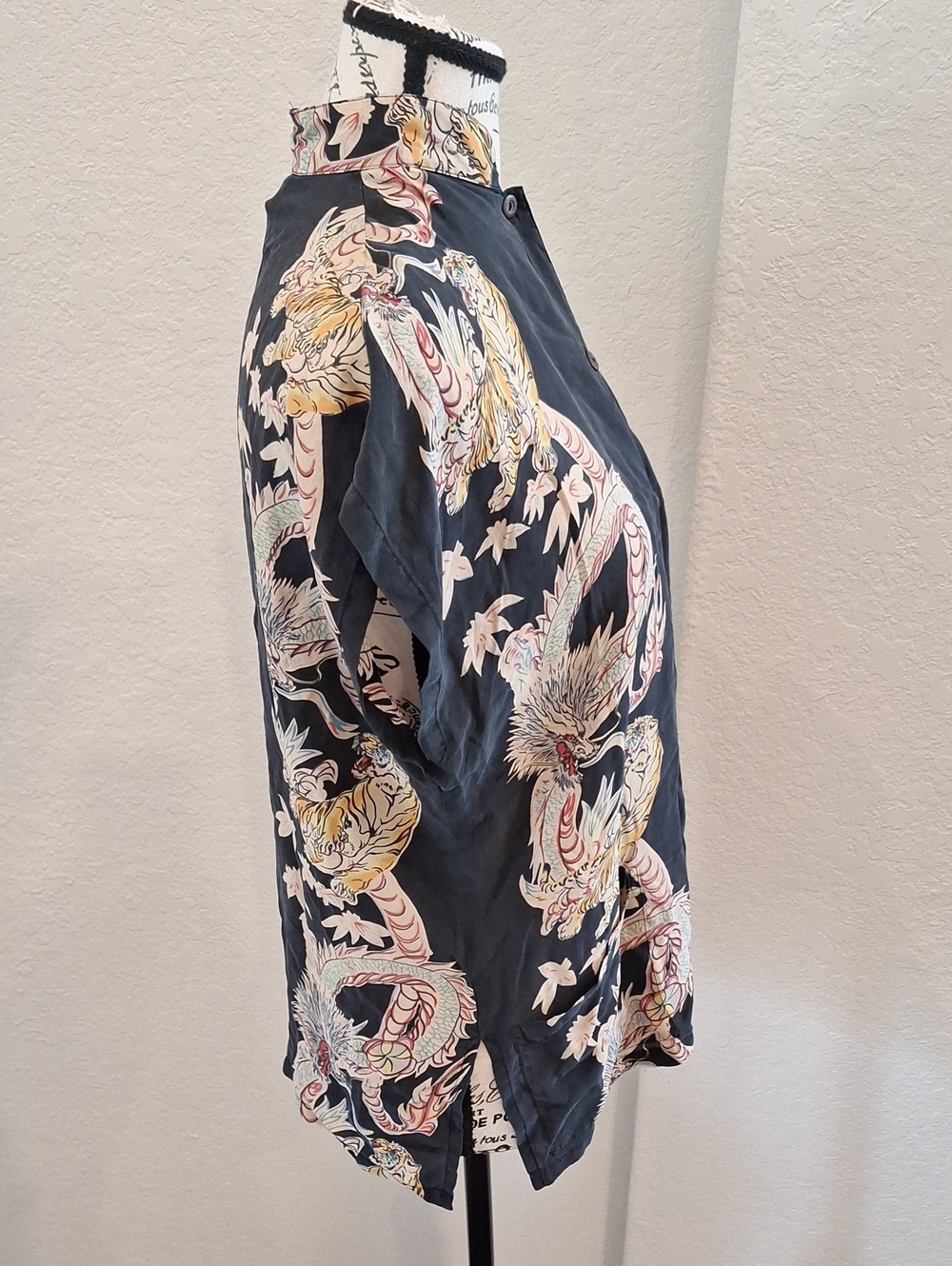 Avanti Dragon And Tiger Tea Timer 100% Silk Mandarin Collar Top Size Small Black - Picture 7 of 11
